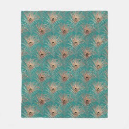 Peacockvetherpatroon glitter blauwgroen goudelegan fleece deken