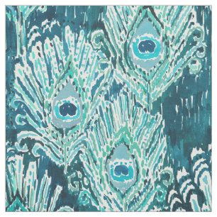 Peacocky Feather Blauwgroen Waterverf Stof