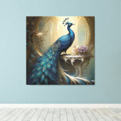Peacook en bloemen gestrekte canvas Print (Insitu (Houten vloer))