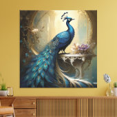 Peacook en bloemen gestrekte canvas Print (Insitu (Woonkamer))