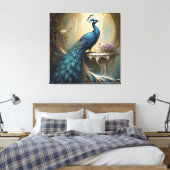 Peacook en bloemen gestrekte canvas Print (Insitu (Slaapkamer))