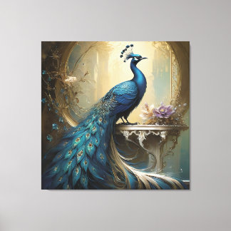 Peacook en bloemen gestrekte canvas Print