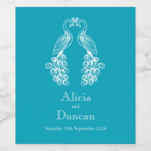 Peafowl pauw blauwgroen bruiloft aangepaste wijnla wijn etiket (Enkel label)