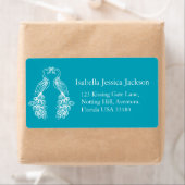 Peafowl / peahens wit blauwgroen retourlabel etiket (Insitu)