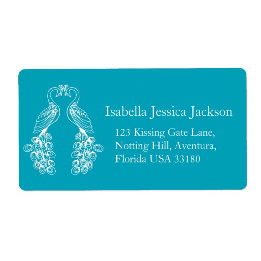 Peafowl / peahens wit blauwgroen retourlabel etiket (Voorkant)