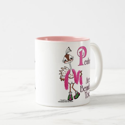 Peahens zijn ook mooi! tweekleurige koffiemok (Voorkant rechts)