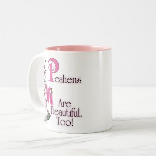 Peahens zijn ook mooi! tweekleurige koffiemok (Voorkant links)