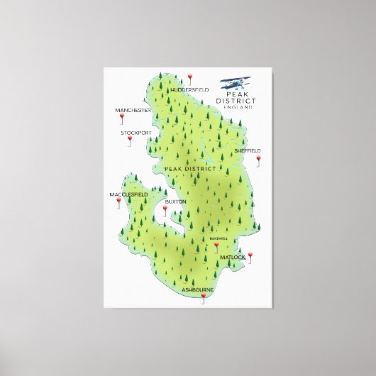 Peak District Engeland Kaart Canvas Afdruk (Voorkant)
