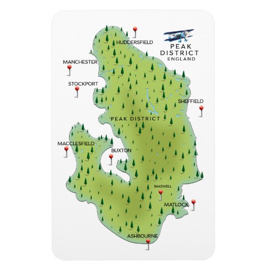 Peak District Engeland Kaart Magneet (Verticaal)