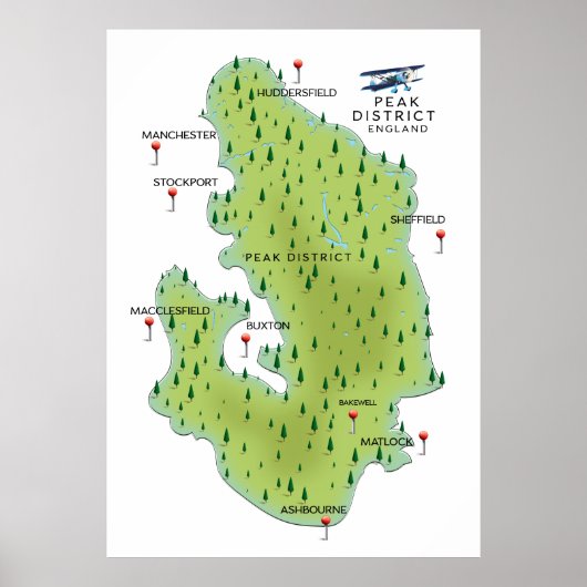 Peak District Engeland Kaart Poster (Voorkant)