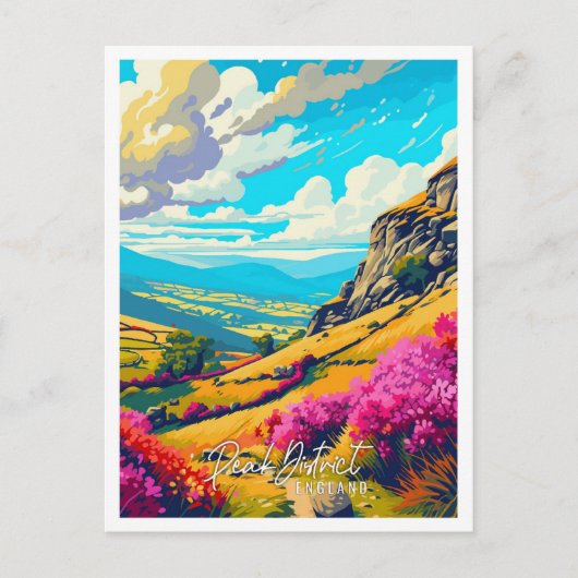 Peak District Engeland vintage reisillustratie Briefkaart (Voorkant)