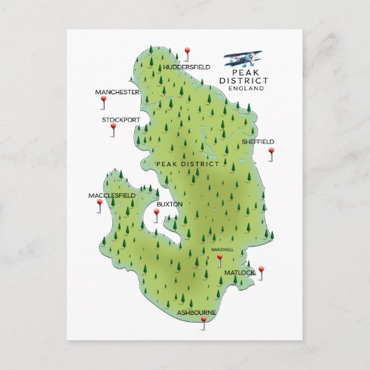 Peak District England Map Briefkaart (Voorkant)