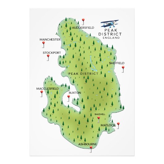 Peak District England Map Foto Afdruk (Voorkant)