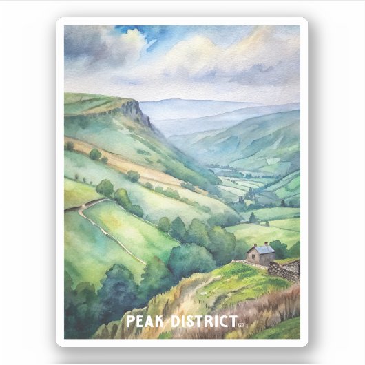 Peak District National Park Waterverf Schilderen Sticker (Voorkant)