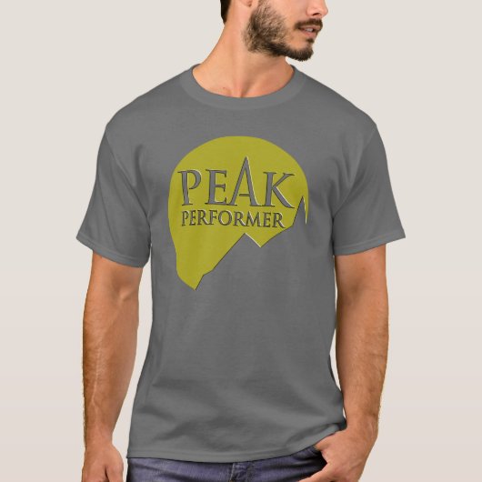 "Peak Performer" mannen logo groen op grijs t T-shirt (Voorkant)
