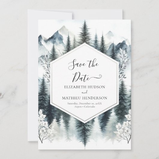 Peak unieke berg bruiloft save the date (Voorkant)