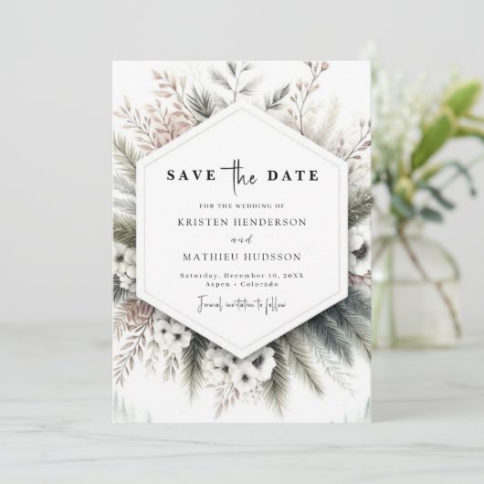 Peak Waterverf Mountain Wedding Save The Date (Staand voorkant)