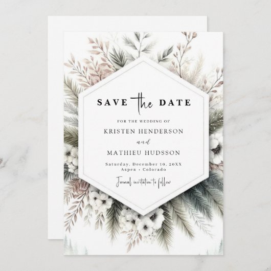 Peak Waterverf Mountain Wedding Save The Date (Voorkant / Achterkant)
