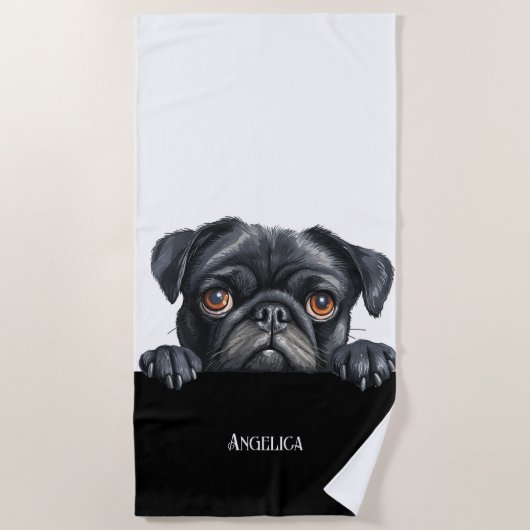 Peaking pug hond grappig schattig hond eigenaar zo strandlaken (Voorkant)