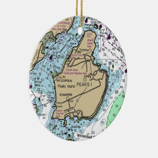 Peaks Island Maine Chart Keramisch Ornament (Rechts)
