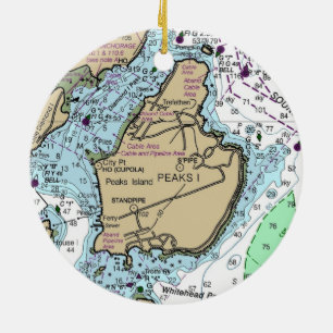 Peaks Island Maine Chart Keramisch Ornament