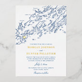 Peaks Island Maine Wedding Elegant Navy and Gold Folie Uitnodiging (Voorkant)