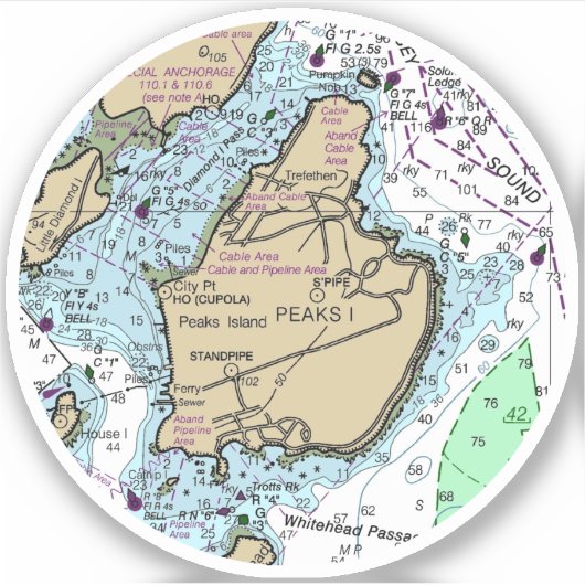 Peaks Island ME Nautical Chart Sticker (Voorkant)