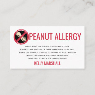 Peanut Allergy Alert Restaurantkaart Visitekaartje