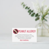 Peanut Allergy Alert Restaurantkaart Visitekaartje (Staand voorkant)