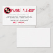 Peanut Allergy Alert Restaurantkaart Visitekaartje (Voorkant / Achterkant)