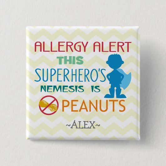 Peanut Allergy Alert Superheld Boy Button (Voorkant)