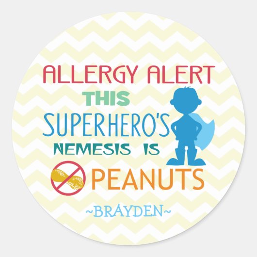 Peanut Allergy Alert Superheld Boy Stickers (Voorkant)