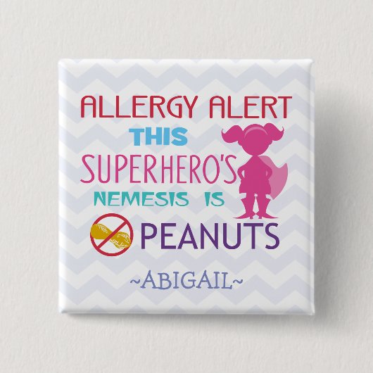 Peanut Allergy Alert Superheld Girl Button (Voorkant)