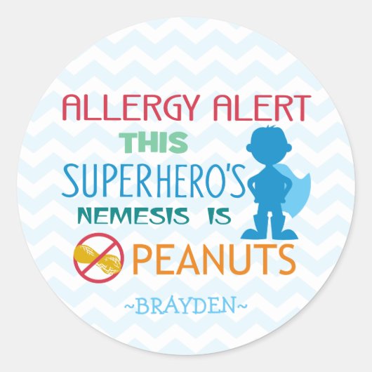 Peanut Allergy Alert Superhero Boy Stickers (Voorkant)