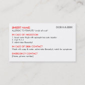 Peanut Allergy Restaurant & ICE Card Contactkaartje (Achterkant)