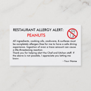 Peanut Allergy Restaurant & ICE Card Contactkaartje