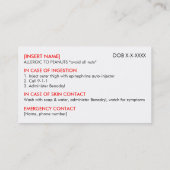 Peanut Allergy Restaurant & ICE Card - F/BSF Visitekaartje (Achterkant)