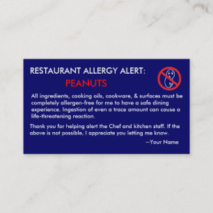 Peanut Allergy Restaurant & ICE Card - F/NB Visitekaartje
