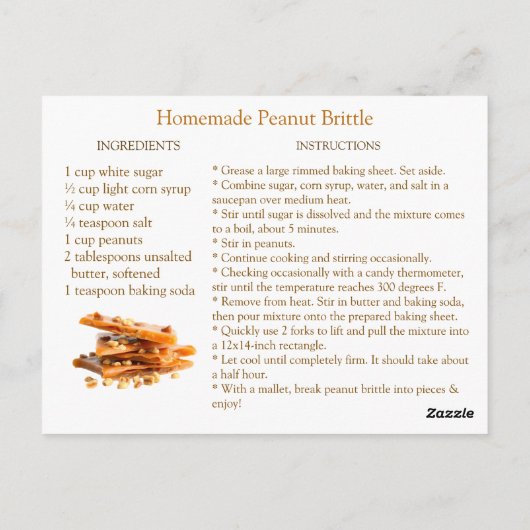 Peanut Brittle Recipe Briefkaart (Achterkant)