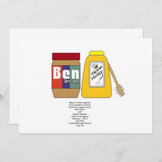 Peanut Butter en Honey Wedding Invitation Kaart (Voorkant / Achterkant)