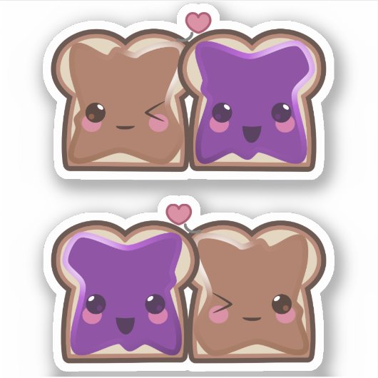 Peanut Butter en Jelly BBF's Kawaii Stickers (Voorkant)
