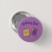 Peanut Butter en Jelly Birthday Girl Button PBJ (Voorkant /achterkant)