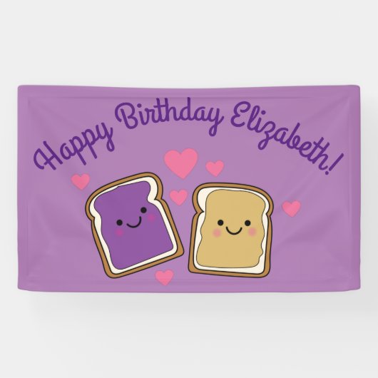 Peanut Butter en Jelly Birthday Party PBJ Spandoek (Horizontaal)