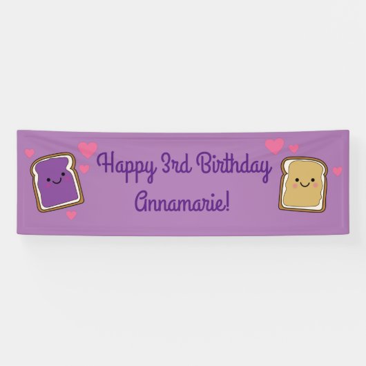 Peanut Butter en Jelly Birthday Party PBJ Spandoek (Horizontaal)