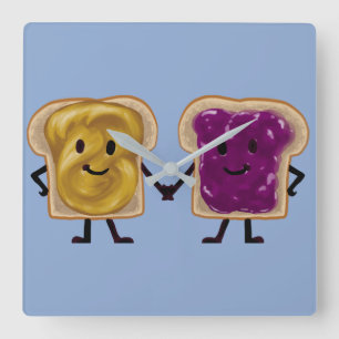 Peanut Butter en Jelly Sandwich Buddies Vierkante Klok