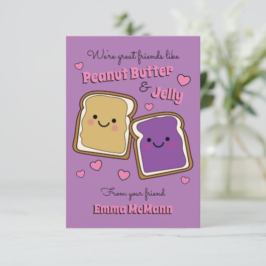 Peanut Butter Jelly Classroom Valentijn PBJ Card Bedankkaart (Staand voorkant)