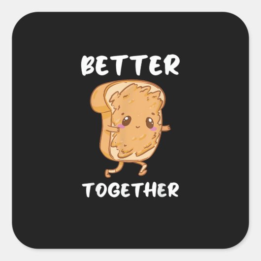 Peanut Butter Jelly Cute Couple Better Together De Vierkante Sticker (Voorkant)