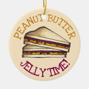 Peanut Butter Jelly Sandwich Bread Lunchtime Food Keramisch Ornament