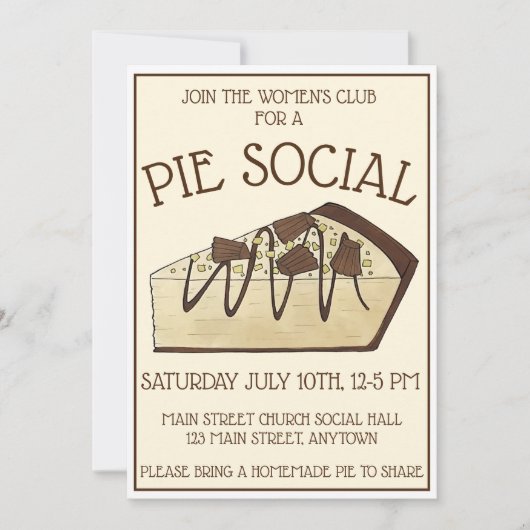 Peanut Butter Pie Social Party Dessert Bake Sale Kaart (Voorkant)