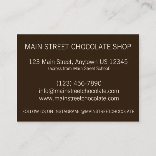 Peanut Cluster Chocolatier Chocolate Snoep Winkele Visitekaartje (Achterkant)